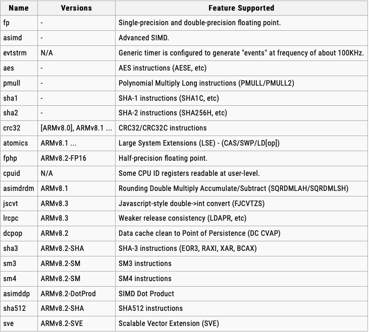 Arm CPU Feature