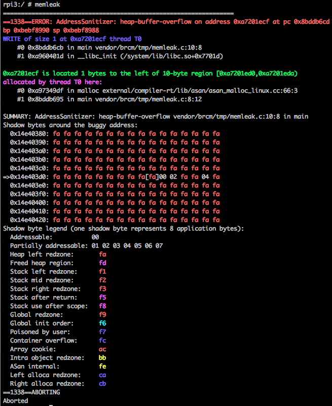 heap buffer overflow line number