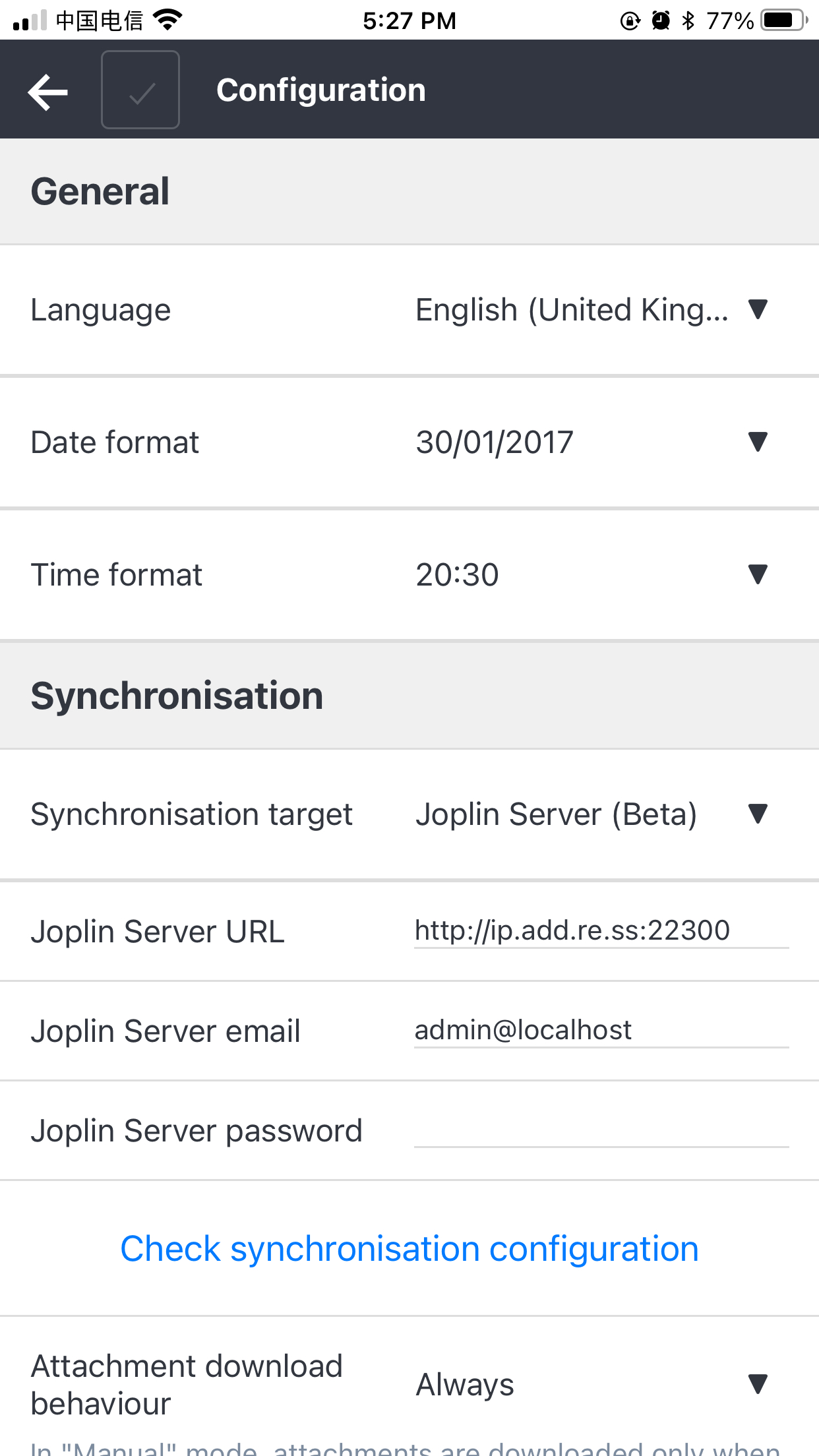 Joplin Configuration